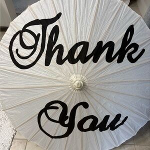 Elegant White Parasol with Black Script
